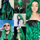 TOFAFA 16 Pcs Colored Hair Extensions Curly Wavy Clip in Synthetic Hairpiece Streak for Girls Women Kid, Multi-colors Party Highlights (Green) TOFAFA