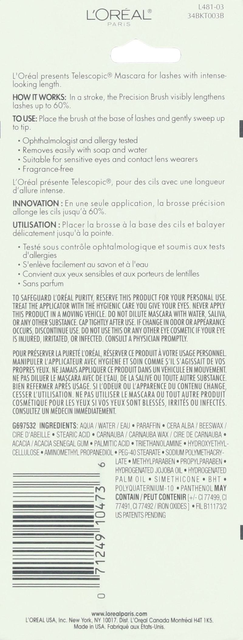 L'Oreal Paris Makeup Original Telescopic Lengthening Mascara, Black Brown, 0.27 Fl Oz (1 Count) L'Oreal Paris