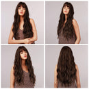 ENTRANCED STYLES Dark Brown Wig with Bangs, Long Wavy Wigs for Women Blonde Highlights Wig Natural Looking Heat Resistant Synthetic Wigs Daily Party Use ENTRANCED STYLES