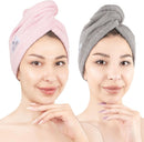 American Soft Linen 100% Cotton Hair Towels for Women, Head Towel Cap, Cotton Hair Turban Towel Wrap for Long Curly Anti Frizz Hair, Soft and Absorbent Cotton Hair Towels 2 Pack, Purple-Black Infinity Warehouse