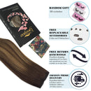 GOO GOO Human Hair Extensions Halo Hair 80g Ombre Chocolate Brown to Caramel Blonde 18 Inch Real Flip Hair Extensions with Invisible Fish Line Layered Hidden Crown Hair Extensions for Women Hairpiece GOO GOO Store