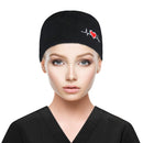 QBA Adjustable Working Cap with Button Long Hair, Sweatband Cotton Ponytail Holder, Tie Back Hats for Women & Men, One Size (Black with ECG PT) QBA