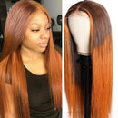 UNice Hair 10A Ombre Straight Silk Base Fake Scalp T part Lace Human Hair Wig Middle Part Brazilian Remy Hair Ginger Wigs Pre Plucked with Baby Hair for Women 150% Density 24inch UNICE Store