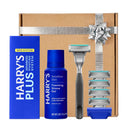 HARRY'S PLUS: Shaving Kit for Men - Gift Box with Premium Handle, 5 Razor Blade Cartridges, 2 oz Foaming Shave Gel & Travel Cover, Advanced Pivoting System - Clay Infinity Warehouse