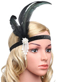 BABEYOND 1920s Flapper Headpiece Roaring 20s Great Gatsby Headband Black Feather Headband 1920s Flapper Gatsby Hair Accessories (White) BABEYOND