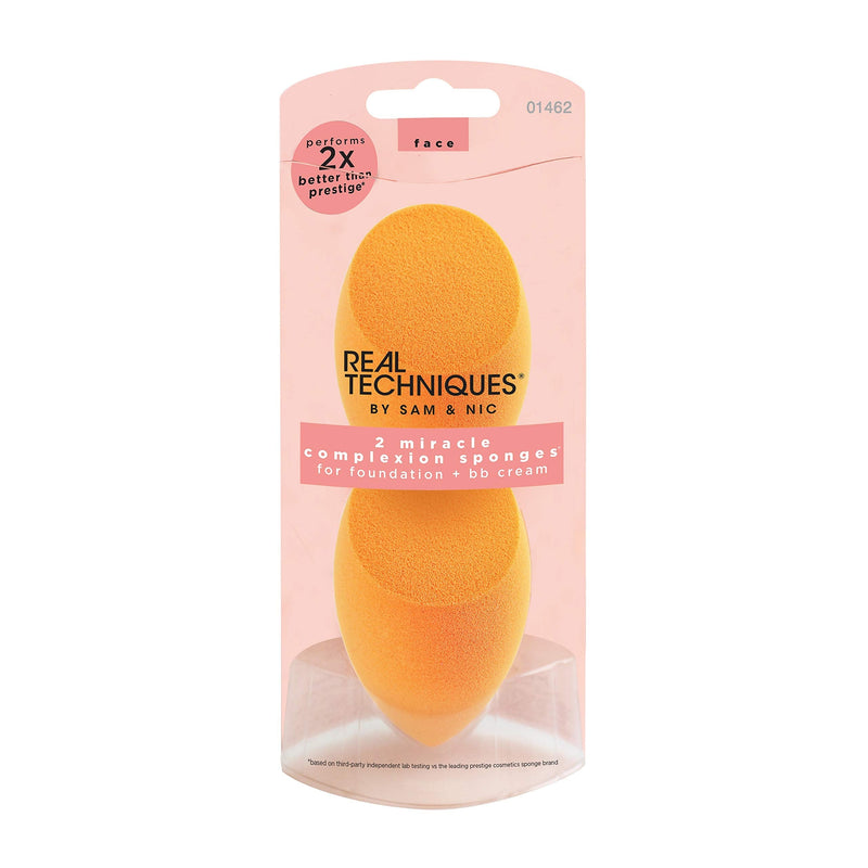 Real Techniques Miracle Complexion Sponge Makeup Blender, For Makeup and Foundation Blending, Set of 2 Beauty Sponges Real Techniques