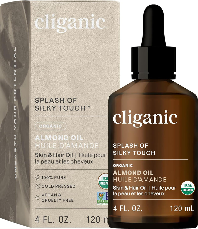 Cliganic Organic Sweet Almond Oil, 100% Pure (4oz) - for Face, Skin & Hair, Nourishing Carrier Oil Infinity Warehouse