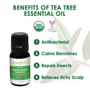 Organic Tea Tree Essential Oil by Sky Organics (10 ml.) 100% Pure Steam-Distilled USDA Organic Tea Tree Essential Oil Natural Tea Tree Oil for Skin Care Hair Aromatherapy and DIY Sky Organics