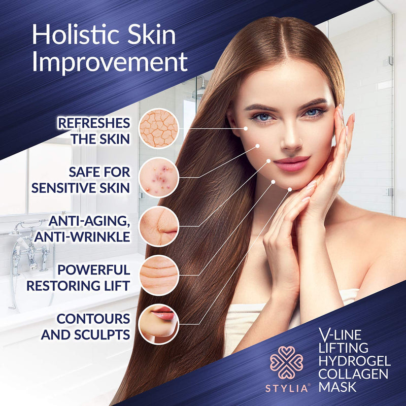 7 Piece V Line Shaping Face Masks – Lifting Hydrogel Collagen Mask with Aloe Vera – Anti-Aging and Anti-Wrinkle Band - Double Chin Reducer Strap - Contouring, Slimming and Firming Face Lift Sheet Stylia Store
