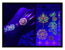 Temporary Tattoos – 1 Sheet Lotus Flower Design Body Paint Art Blacklight Reactive Light Festival Accessories Glow in the Dark Party Supplies | 7.2” x 5.2” Temp Great for EDM EDC Party Rave Parties d'IRIS studio