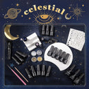 Beetles Gel Nail Polish Kit, 20 Pcs Celestial Collection Soak Off Nail Gel Black Polish White Blue Glitter Gel Polish Starter Kit with Gel Base Top Coat Brushes Stickers Rhinestone Gel Essential Kit beetles Gel Polish