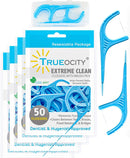 Trueocity Dental Flossers Brush Picks 4 Pack w/Travel Case (200 Total Count), Dental Floss Glides Easy Between Teeth, Flosser Helps Prevent Tooth Decay & Gum Disease, Easy Grip Handle, Mint Flavored Trueocity Store