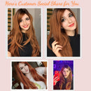 Honygebia Honey Blonde Ombre Wig - Long Auburn Wigs with Curtain Bangs for Women, Straight Layered Dark Roots Hair, Natural Synthetic Heat Resistant Wigs for Everyday Honygebia