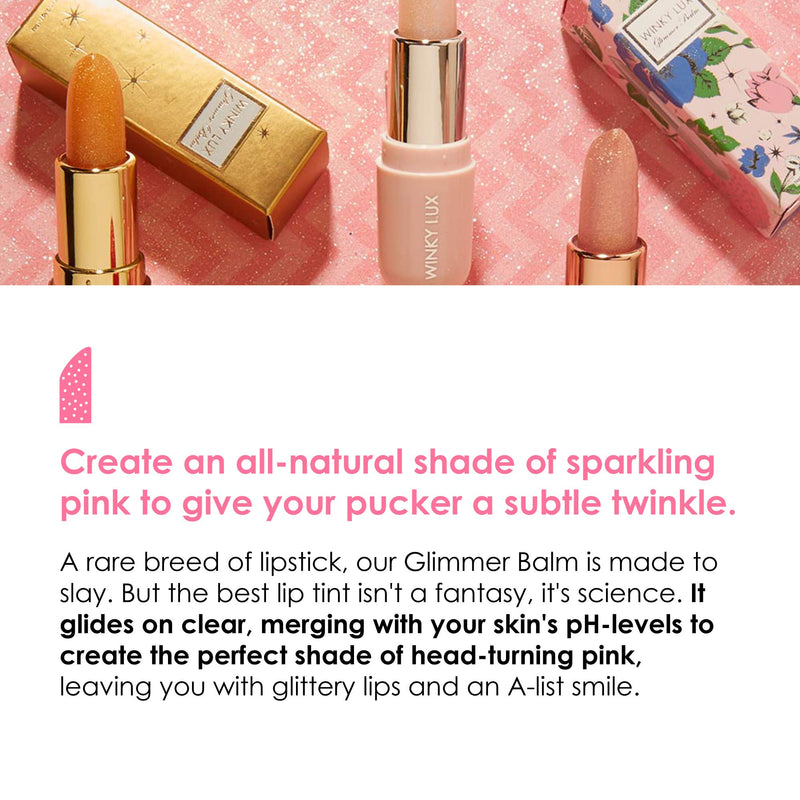 Winky Lux | Glimmer Balm | Color Changing Lipstick | pH Lip Balm | Tinted Lip Balm | Glitter Lipstick | With Vitamin E | 0.13 Oz, Rose Winky Lux