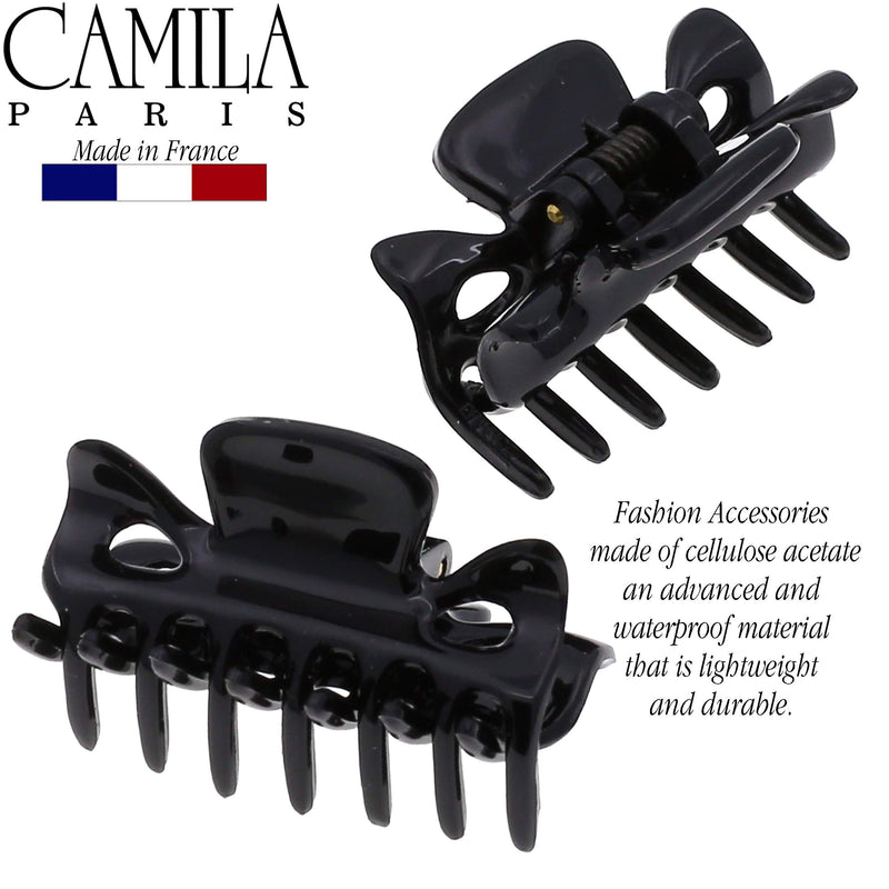 Camila Paris CP3027 French Hair Clip for Women, 1.5 inch Set of 2 Black Girls Hair Claw Clips Jaw Fashion Durable Styling Hair Accessories for Women, Strong Hold No Slip Grip, Made in France Camila
