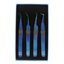 M LASH Set Of 4 Diamond Grip Eyelash Extensions Tweezers - Japanese Steel Lash Supply (Blue) M Store