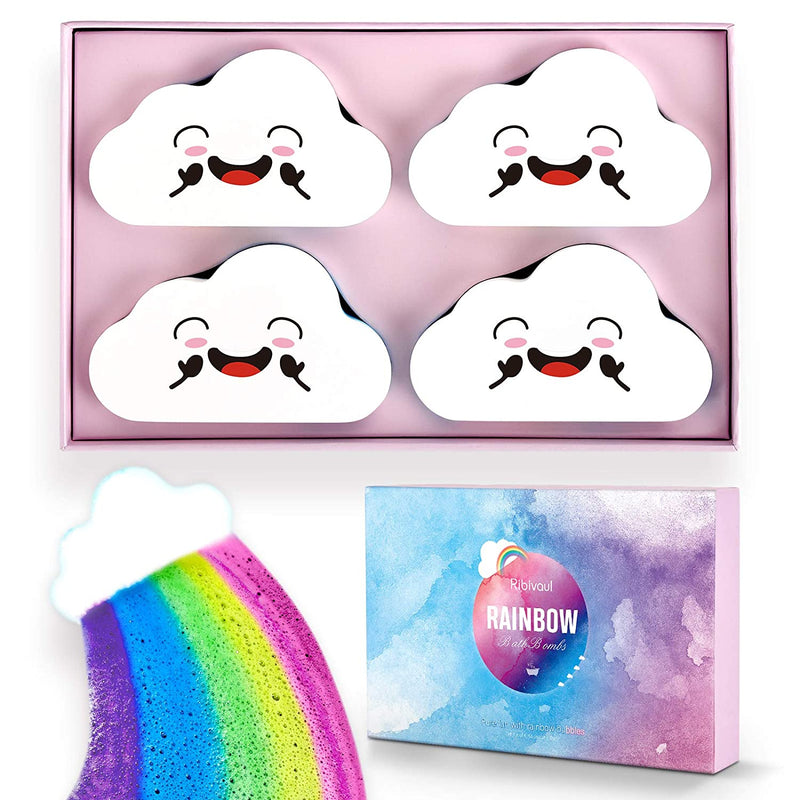 Rainbow Bath Bombs Valentine's Day Gift Set, Ribivaul Handmade Bath Bombs with Natural Ingredients and Dreamy Rainbow Effect, Bubble Bath Bomb for Kids and Women at Holiday and Birthday Ribivaul