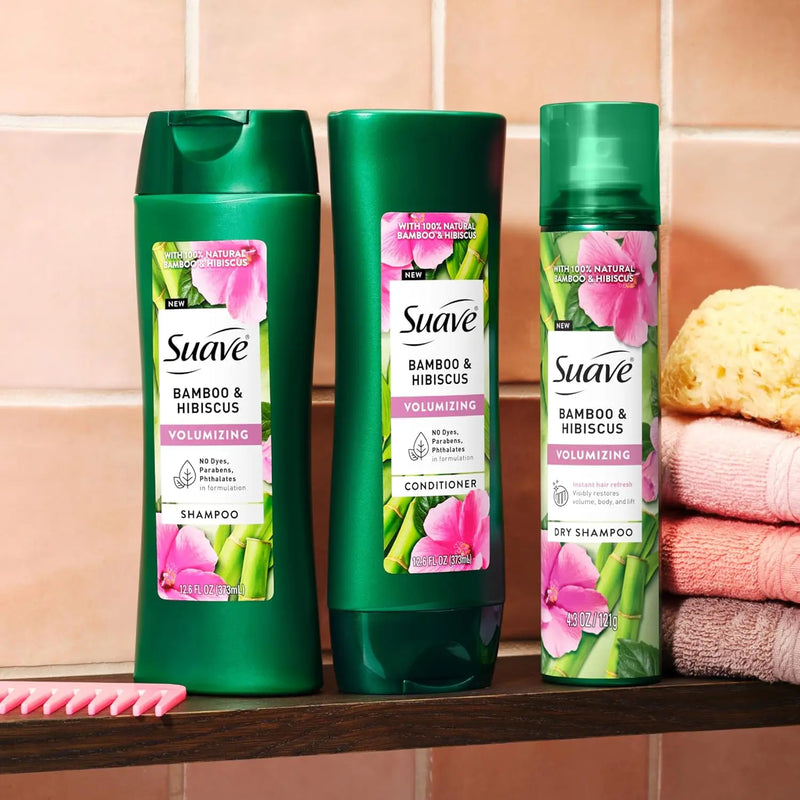 Suave Bamboo & Hibiscus Volumizing Shampoo, for Fine and Flat Hair, Salon Proven System for Boosting Hair Volume and Body, 28 oz, 4 Pack Infinity Warehouse