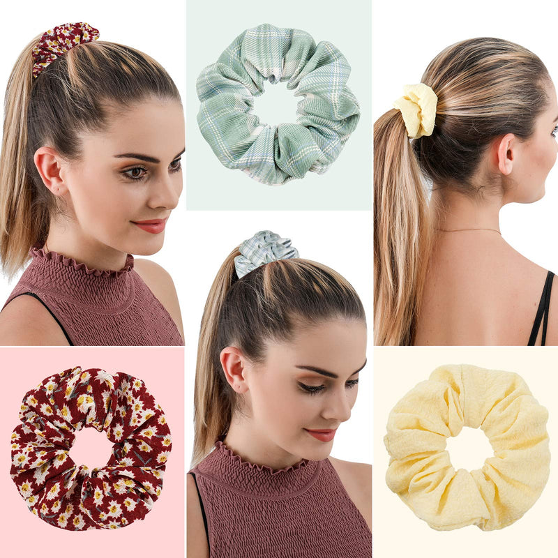 30 Pcs Hair Scrunchies Velvet Hair Chiffon and Linen Satin Elastic Flower Scrunchies Bobbles Soft Hair Ties Ropes Ponytail Holder Hair Accessories, Great for halloween Thanksgiving day and Christmas N-D