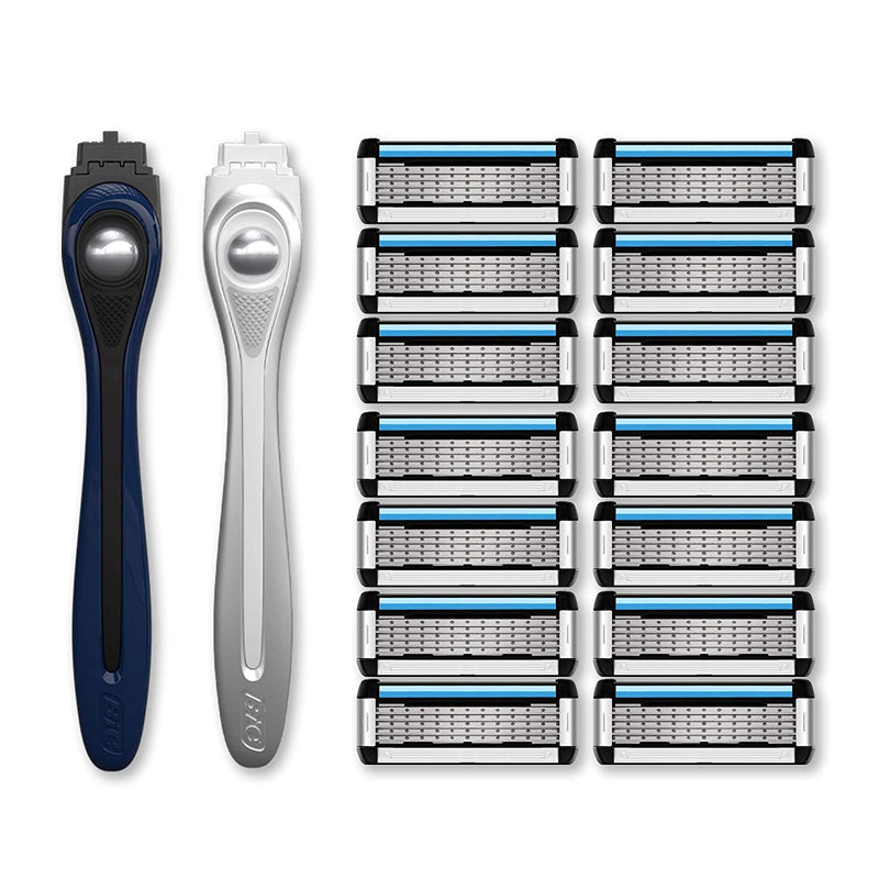 Made For You by BIC Shaving Razor Gift Set for Every Body - Men & Women, 2 Handles with 14 Cartridge Refills - 5-Blade Razors for a Smooth Close Shave & Hair Removal, Navy & White, Kit Made For You