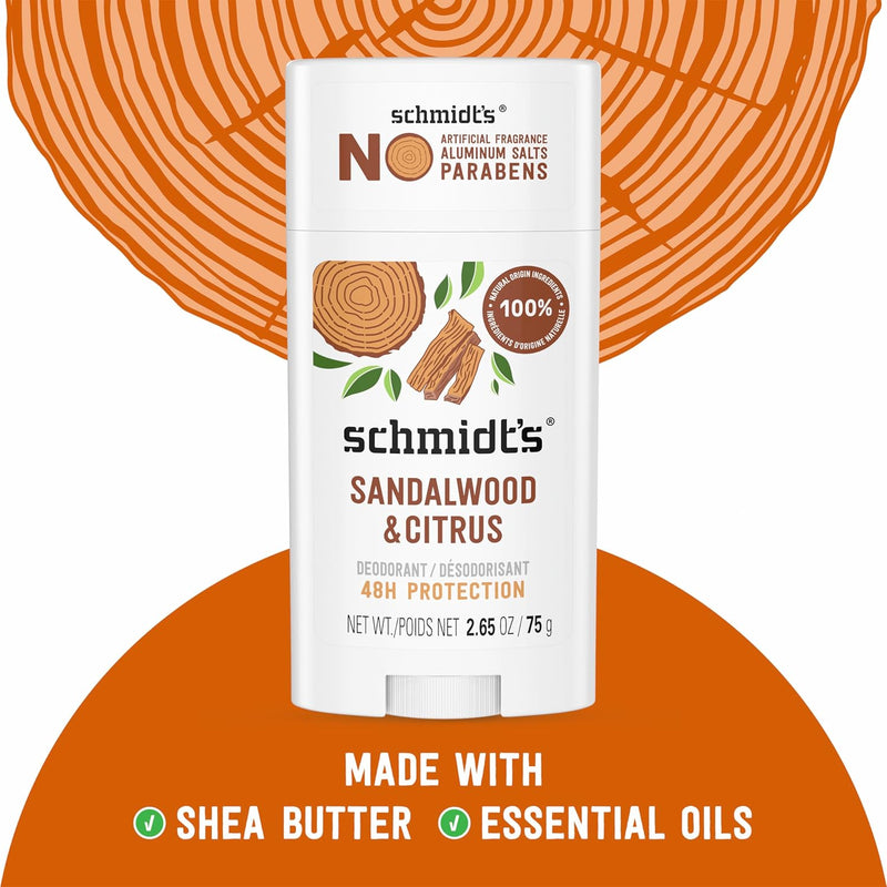 Schmidt's Aluminum-Free Vegan Deodorant Sandalwood & Citrus 2 Count for Women and Men, with 24 Hour Odor Protection, Natural Ingredients, Cruelty-Free, 2.65 oz Infinity Warehouse