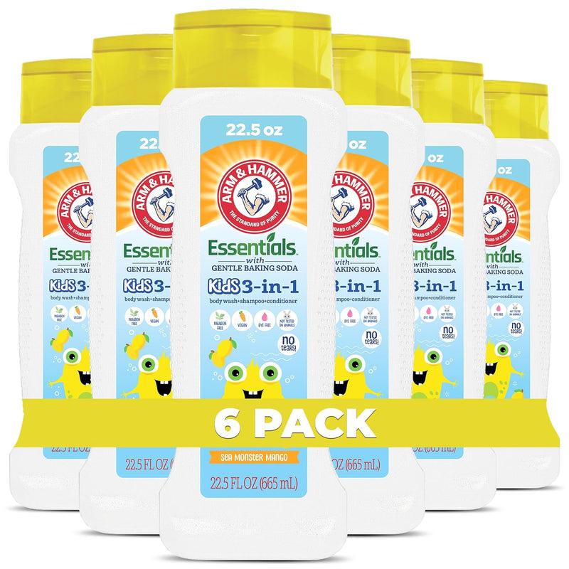 Arm & Hammer 6 Pack Essentials Kids Body Wash - 3-in-1 Watermelon Kiwi 22.5oz - Non Toxic Kids Shampoo and Body Wash And Conditioner Infinity Warehouse