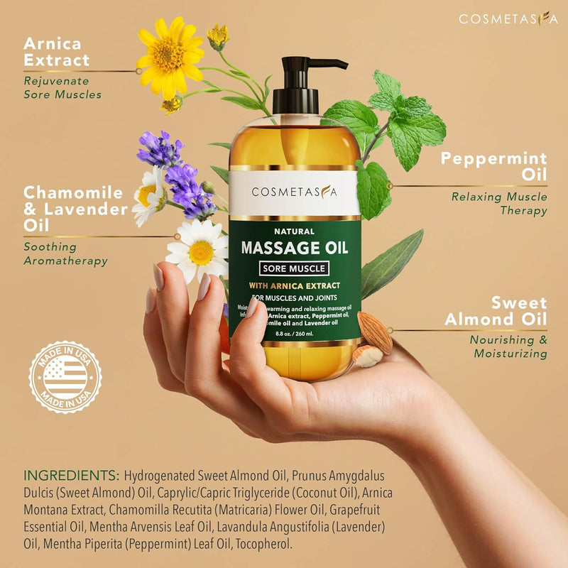 Cosmetasa Luxury Spa Gift Set for Women & Men - Relaxation Lavender Massage Oil, Citrus Coconut Massage Oil, Arnica Sore Muscle Massage Oil with Hot Stones, Roller Ball and Thumb Saver Massage Tools