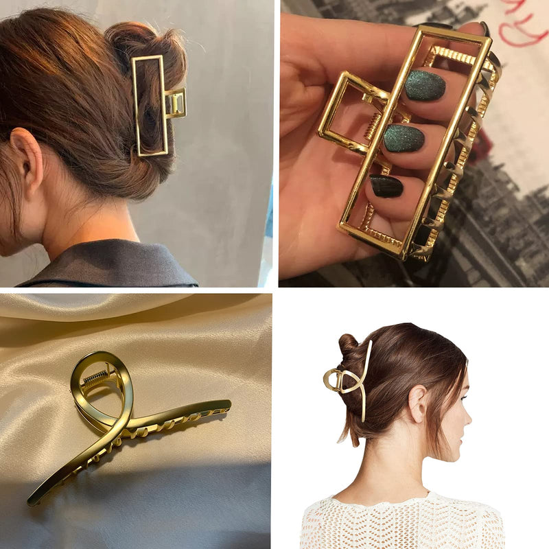 4.7 Inch Large Gold Metal Hair Clips,5PCS Big Hair Claw Clips Strong Jaw Clip Non-Slip Hair Barrettes Clamp for Thick Hair Cute Hair Accessories,Half Bun Hair Clip for Women Girls YUESUO