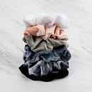 HARLOW Designer Velvet Scrunchies for hair, Big Scrunchies Velvet Packs for VSCO stuff, Hair Scrunchies - 6 Pack (Neutral) HARLOW