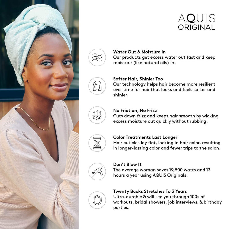 AQUIS - Original Hair Turbans, Set of 2, Perfect Hands-Free Microfiber Hair Drying, White and Pink AQUIS