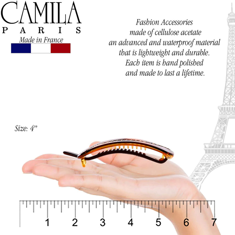 Camila Paris CP2683 French Hair Barrette Clip for Girls Metal Free Closure Tortoise and Crystals, Strong Hold Grip Hair Clips for Women, No Slip Durable Styling Hair Accessories, Made in France Camila
