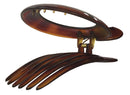 Parcelona French Large Round Shell Brown 4 Inch Celluloid Side Slide in Secure Grip Hair Updo Hinge Jaw Hair Claw Parcelona