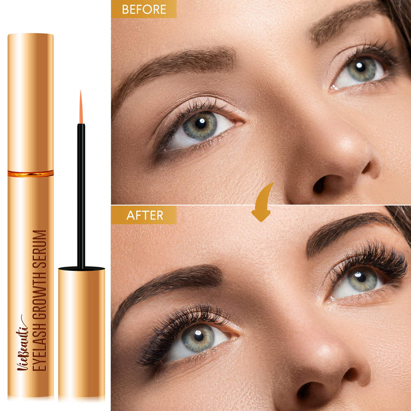 VieBeauti Premium Eyelash Growth Serum and Eyebrow Enhancement Formula, Boosts Natural Lash Growth for Thicker, Fuller Lashes and Eyebrows (3ML) | Gold Packaging, 0.1 Fl. Oz. VieBeauti