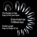 Vivace Clear Coffin 500 Acrylic Fake False Nail Tips 10Sizes For Nail Salon Nail Shop (Clear Coffin) Vivace