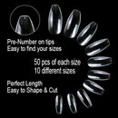Vivace Clear Full Cover Coffin 500 Acrylic Fake False Nail Tips 10Sizes For Nail Salon Nail Shop (Clear Full Cover Coffin) Vivace