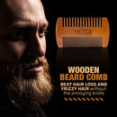 Wooden Beard Comb with Leather Case - Handcrafted Solid Beechwood Beard, Mustache and Head Hair Pocket Combs for Men Dual Action Fine & Coarse Teeth Perfect for Conditioner Oils and Beard Balms MEDca