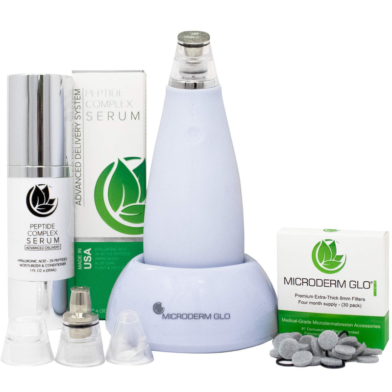 Microderm GLO MINI Skincare Premium Bundle - Includes Diamond Microdermabrasion System, 8mm Filters 30 pack, Peptide Complex Serum. Best Anti Aging Treatment Blackhead Remover and Pore Vacuum Kit Microderm GLO Store