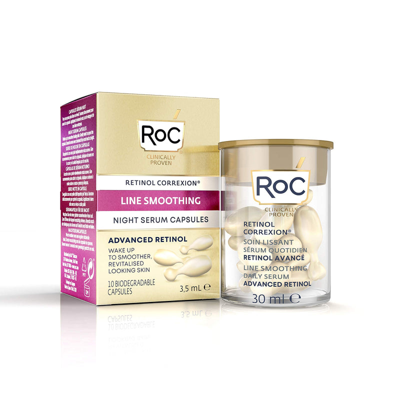 RoC Retinol Correxion Line Smoothing Night Serum Capsules, Daily Anti-Aging Skin Care Treatment, 10 Count RoC