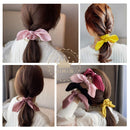 JIRIS 6 Pcs Satin Silk Hair Scrunchies Rabbit Bunny Ear Bow Bowknot Scrunchie Bobbles Elastic Hair Ties Bands Ponytail Holder for Women Accessories(SET2) JIRIS