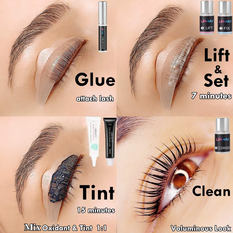 Lash Lift And Tint Kit, DIY Eyelash Lift and Dye 2 in 1, Perm Lashes At Home Lift Your Lash Curl And Black For 6 Weeks More Than 7 Applications Libeauty