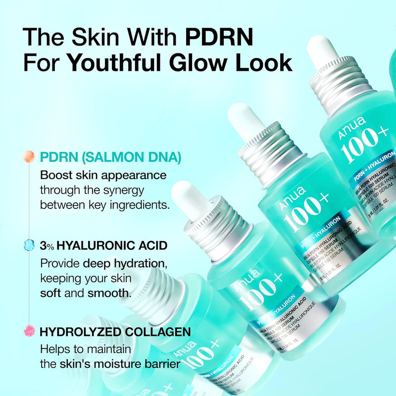 Anua PDRN Hyaluronic Acid Capsule 100 Serum, Radiant Face Serum, Hyaluronic Acid, Hydration, Moisture Plumping effect, Natural color, Fragrance free, Korean Skincare, 30ml / 1.01 fl. oz Infinity Warehouse