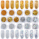 Spearlcable Holographic Nail Glitter 16 Boxes Nails Powder Nail Art Sequins Holo Shining Flakes Gold Silver Chunky Glitter Set Decals for Face Eyes Body Hair DIY Nail Art (pattern1) Spearlcable
