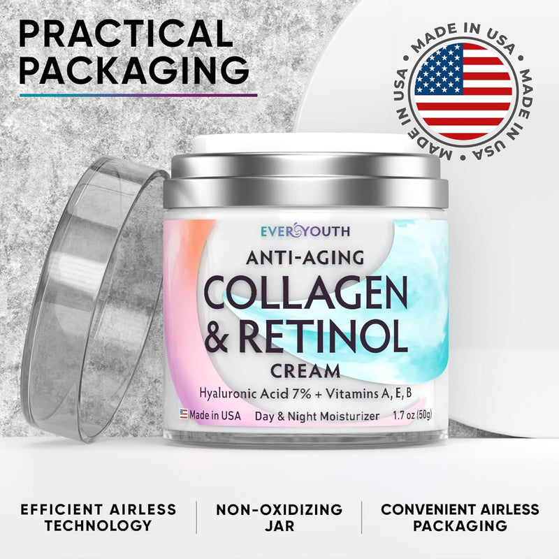 Face Moisturizer for Women, Anti Aging Face Cream with Collagen, Hyaluronic Acid & Vitamin A, Made in USA, Facial Moisturizer Wrinkle Cream for Women, Neck Creams for Tightening and Firming, 1.7oz - Infinity Warehouse