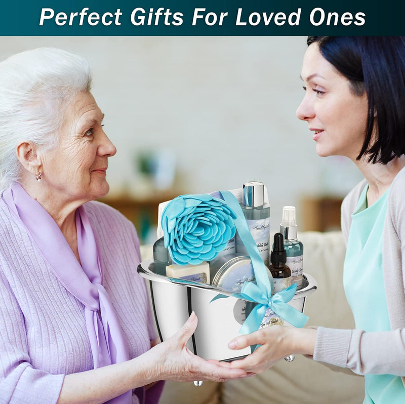 Spa Gift Baskets For Women - Luxury Bath Set With Ocean & Coconut - Spa Kit Includes Body Wash, Bubble Bath, Lotion, Body Butter, Soap, Body Spray, Shower Puff, and Towel