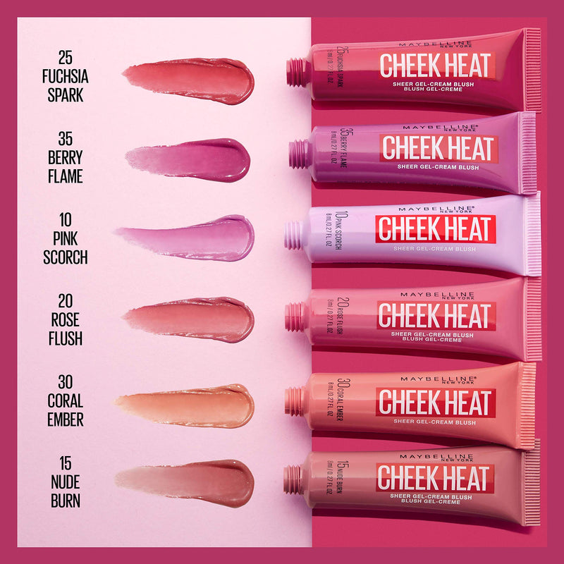 Maybelline Cheek Heat Gel-Cream Blush Makeup, Lightweight, Breathable Feel, Sheer Flush Of Color, Natural-Looking, Dewy Finish, Oil-Free, Nude Burn, 1 Count Maybelline New York