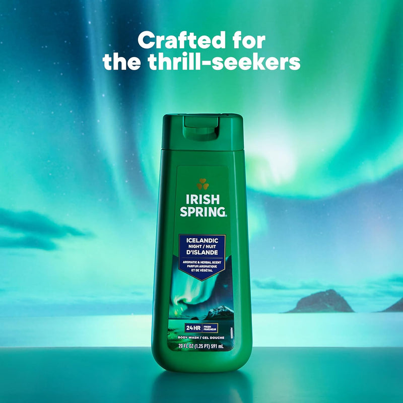 Irish Spring Icelandic Night Moisturizing Body Wash for Men, 24 Hour Fresh, Face and Body Wash, Men’s Body Wash, Paraben Free, Aromatic and Herbal Scent, 20 fl oz Bottle (Pack of 4) Infinity Warehouse