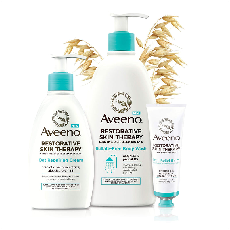 Aveeno Restorative Skin Therapy Repairing Cream with Restorative Skin Therapy Itch Relief Balm and Restorative Skin Therapy pH Balanced Body Wash Aveeno