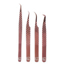 M LASH Set Of 4 Diamond Grip Eyelash Extensions Tweezers - Japanese Steel Lash Supply (Rose Gold) M Store