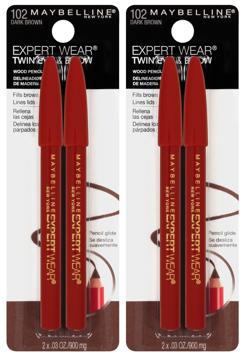 Maybelline New York Expert Wear Twin Brow & Eye Pencils Makeup, Dark Brown, , 2 Count (Pack of 2) Maybelline New York