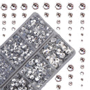 4000pcs Mixed Size Hot Fix Round Crystals Gems Glass Stones Hotfix Flat Back Rhinestones (Clear Crystal) MASSIVE BEADS